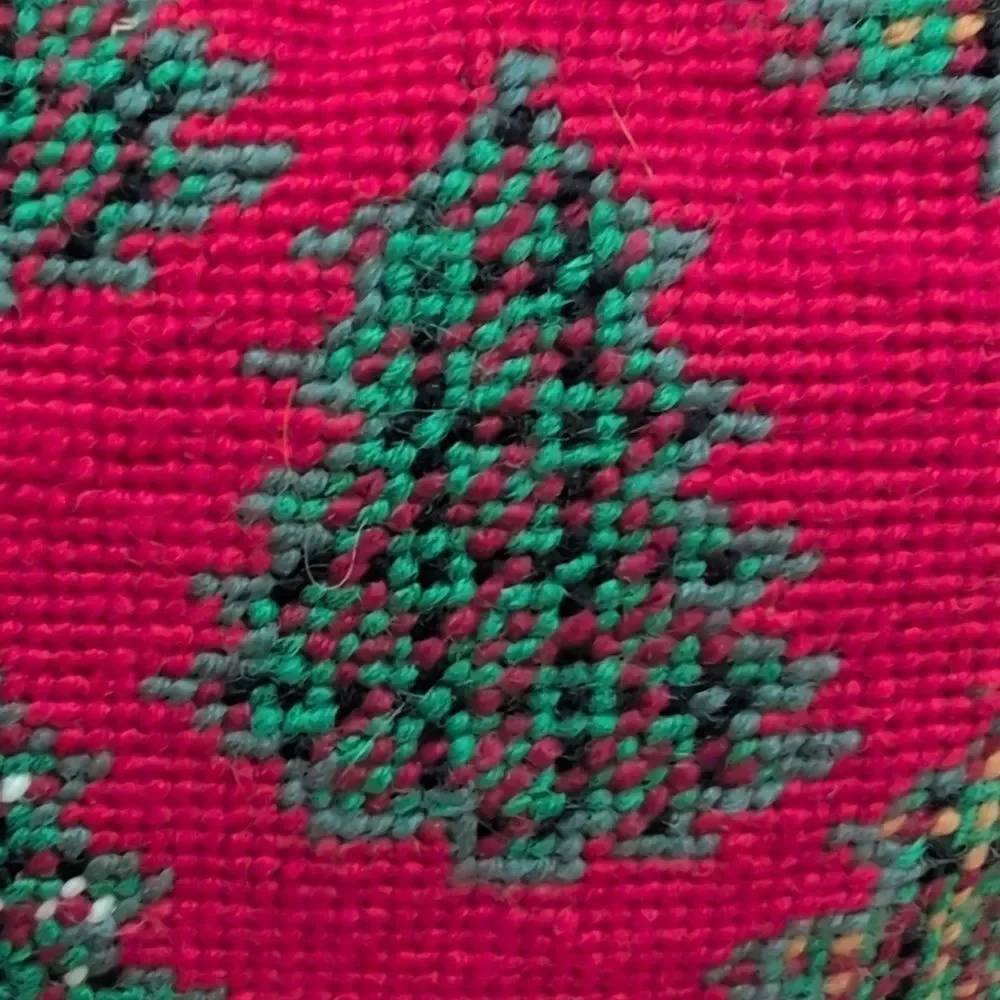 Festive Red & Green Needlepoint Christmas Tree Holiday Pillows Vintage Set of 2